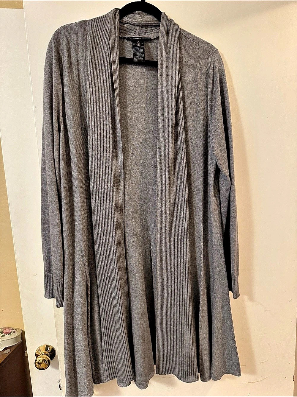 White House Black Market Shawl Collar Open Cardigan Gray Large